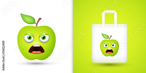 Apple on white tote bag. Vector