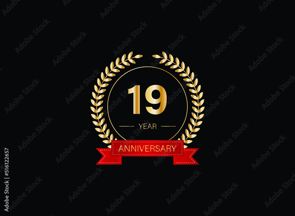 19th anniversary celebration with gold glitter color and white background. Vector design for celebrations, invitation cards and greeting cards. eps 10. 19th anniversary celebration with gold glitter color and white background. Vector design for celebrations, invitation cards and greeting cards. eps 10.