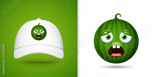 Watermelon on white baseball cap. Vector
