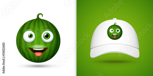 Watermelon on white baseball cap. Vector