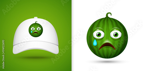 Watermelon on white baseball cap. Vector