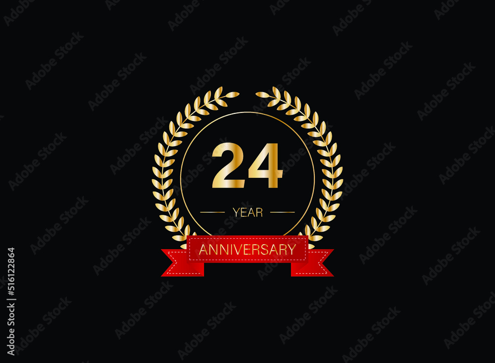Fototapeta premium 24th anniversary celebration with gold glitter color and white background. Vector design for celebrations, invitation cards and greeting cards. eps 10.