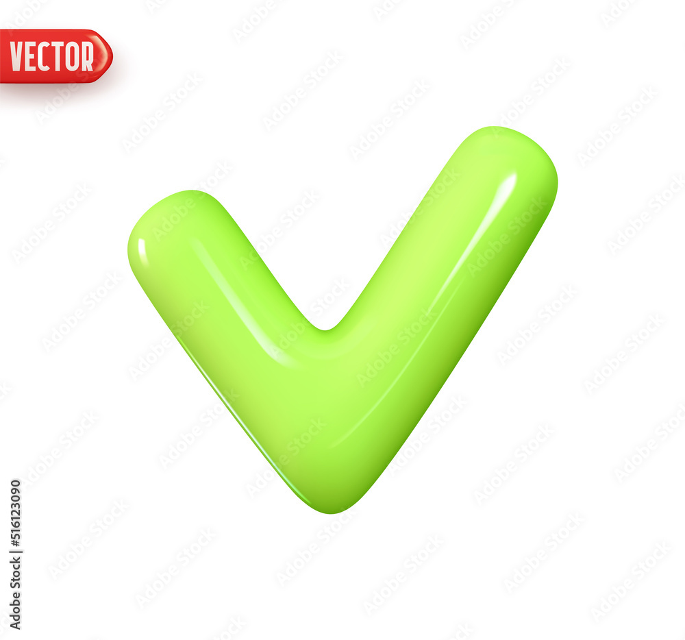 Check mark. Tick checkmark green color. Realistic 3d design In plastic  cartoon style. Icon isolated on white background. Vector illustration Stock  Vector | Adobe Stock