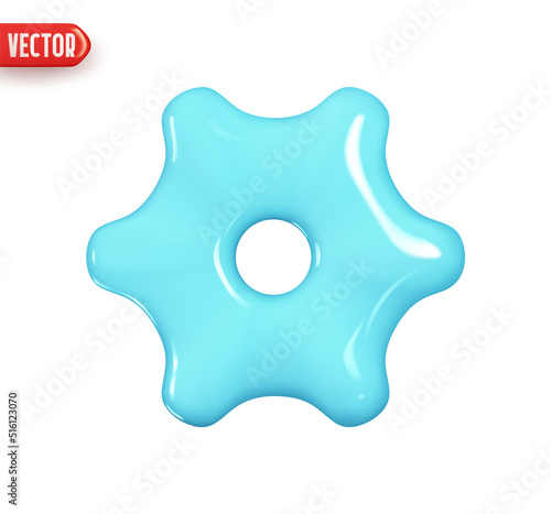 Cogwheel gear blue color. Cog wheels setting system. Realistic 3d design In plastic cartoon style. Icon isolated on white background. Vector illustration