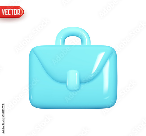 Business diplomat briefcase blue color. Realistic 3d design In plastic cartoon style. Icon isolated on white background. Vector illustration