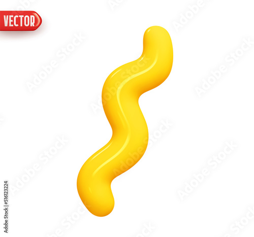 Spiral curve line decorative element yellow color. Realistic 3d design In plastic cartoon style. Isolated on white background. Vector illustration