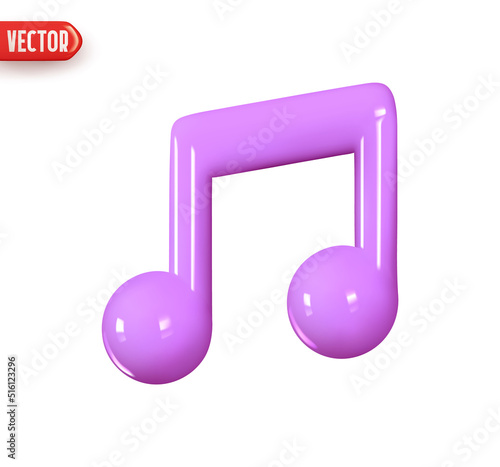 Music note is symbol denoting a musical sound. Realistic 3d design In plastic cartoon style. Icon isolated on white background. Vector illustration