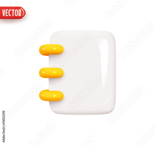 Notebook Blank Sheet. Note paper empty. Realistic 3d design In plastic cartoon style. Icon isolated on white background. Vector illustration