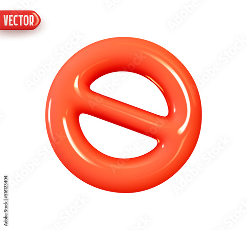 Warning stop symbol. Forbidden sign in red color. Realistic 3d design In plastic cartoon style. Icon isolated on white background. Vector illustration