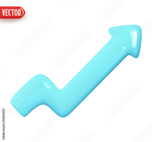 Arrow pointing growth up. Realistic 3d design In plastic cartoon style. Icon isolated on white background. Vector illustration