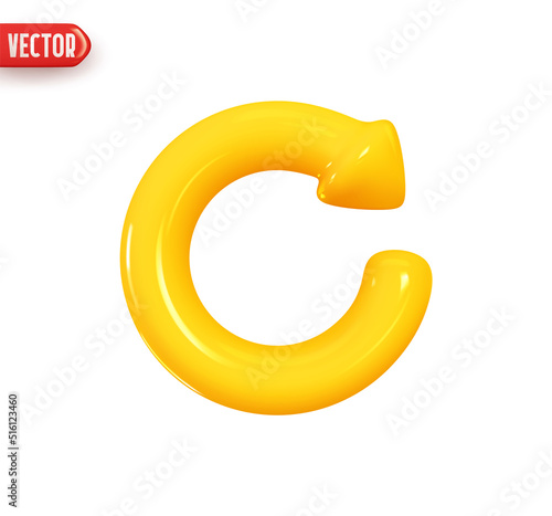 Arrow circle round yellow color. Realistic 3d design In plastic cartoon style. Icon isolated on white background. Vector illustration
