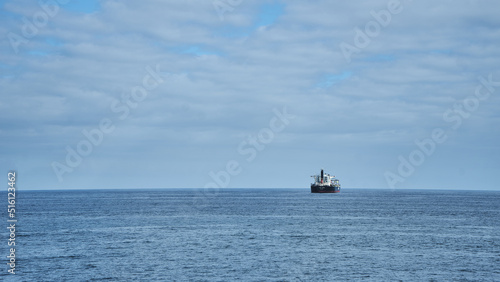 Cargo ship at sea near the mainland