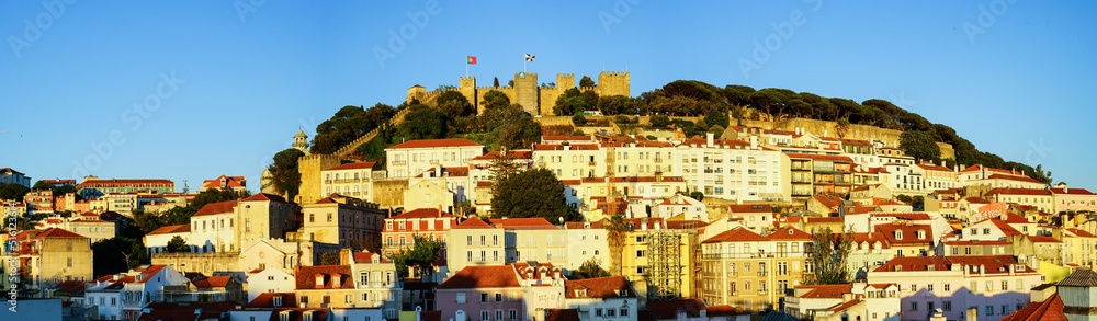 Sao Jorge castle view at the sunset, Lisbon, Portugal