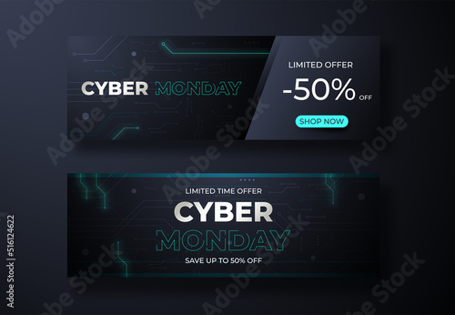 Website store banner set. Sale cyber monday template design, Big sale special up to 70% off. Super Sale, end of season special offer banner.