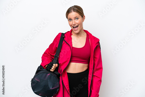 Young caucasian sport woman isolated on white background with surprise facial expression © luismolinero