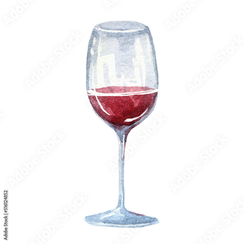 a glass of red grape wine, watercolor hand drawn illustration