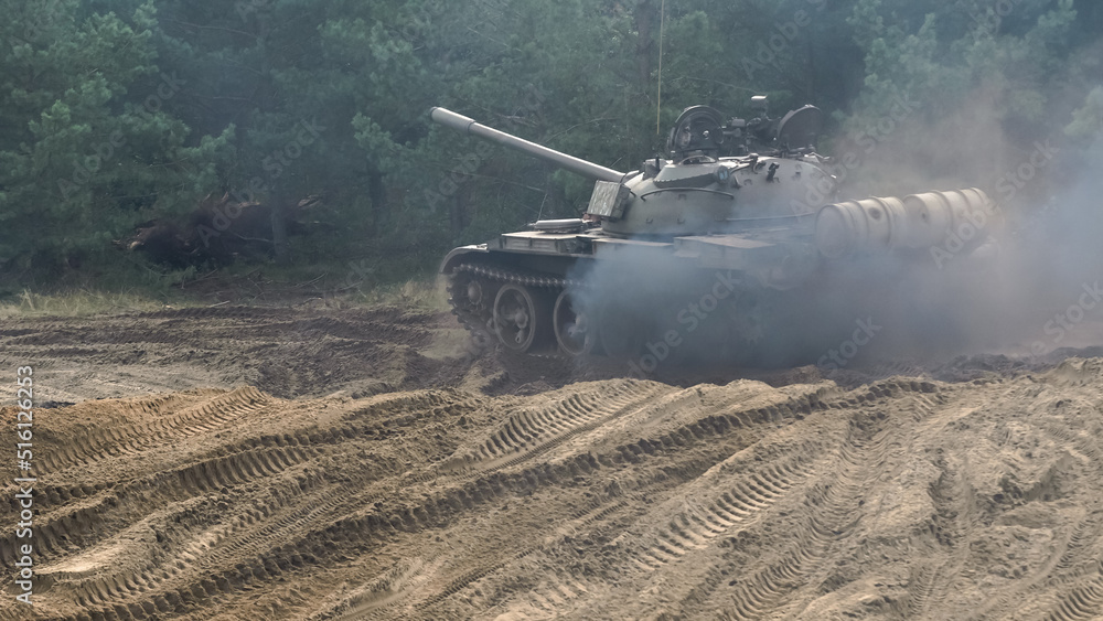 Fototapeta premium TANK - Armored military vehicle on the trees