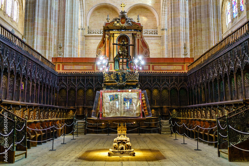 Choir of the Gothic cathedral of Segovia in the city Unesco, Spain.