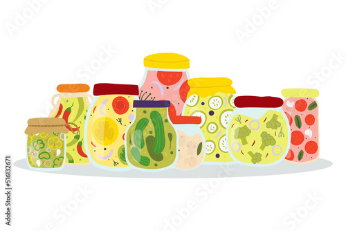 Homemade jar for canning vegetables. Glass jars with pickled vegetables. Winter deliveries. Autumn harvest season.