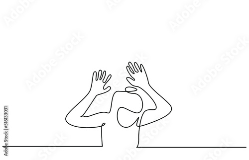 A woman is sadly waiting with her arms in the air. concept of violence against women