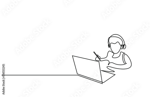 a student taking lessons from a laptop and computer in a small child's home