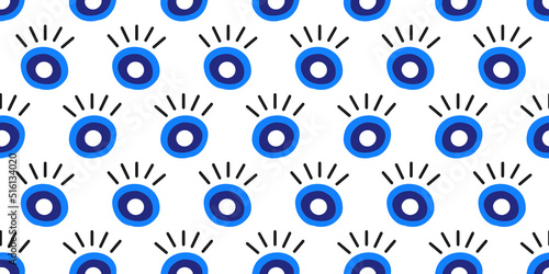 Evil eyes seamless pattern in blue, white colors
