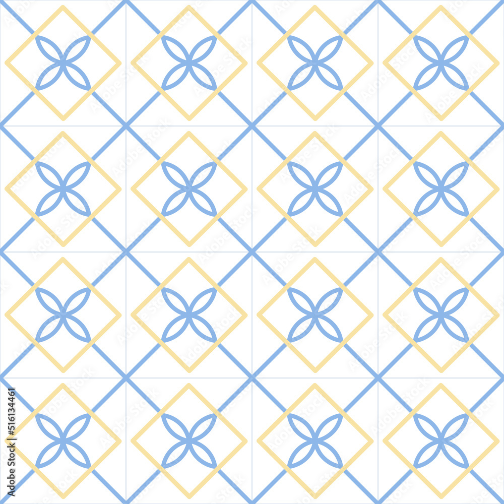 Traditional ancient greek or mediterranean ornament with square tiles, blue and yellow elements. Vector abstract seamless pattern. Traditional ancient greek or mediterranean ornament with square tiles, blue and yellow elements. Vector abstract seamless pattern.