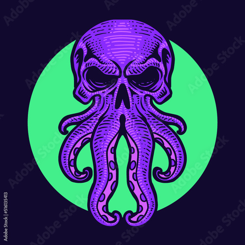 Octopus skull monster premium vector