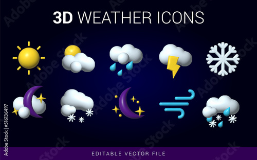 Weather 3D vector icons collection