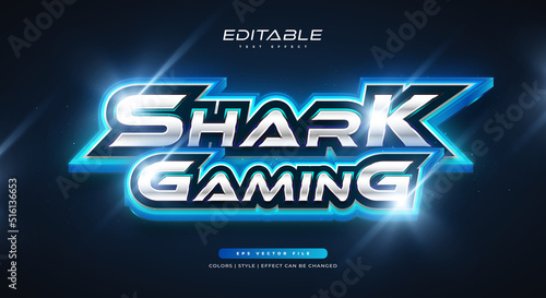 Blue E-sport Text Style with Glowing Neon Effect. Editable Game Text Effect photo