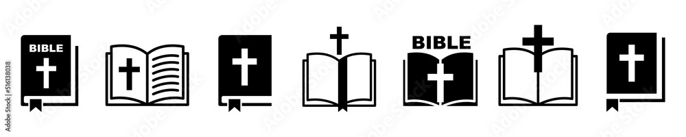 Set of bible book vector icons. Religion book. Christianity sign. Reading holy. Religious symbol. Set of bible book vector icons. Religion book. Christianity sign. Reading holy. Religious symbol.