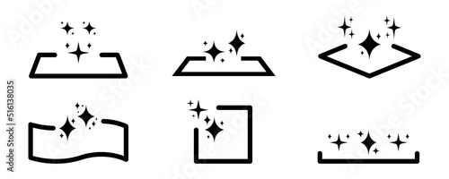 Set of clean surface vector icons. Cleanliness, sparkle and shiny surface. Clean symbol.