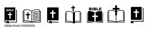 Set of bible book  vector icons. Religion book. Christianity sign. Reading holy. Religious symbol.