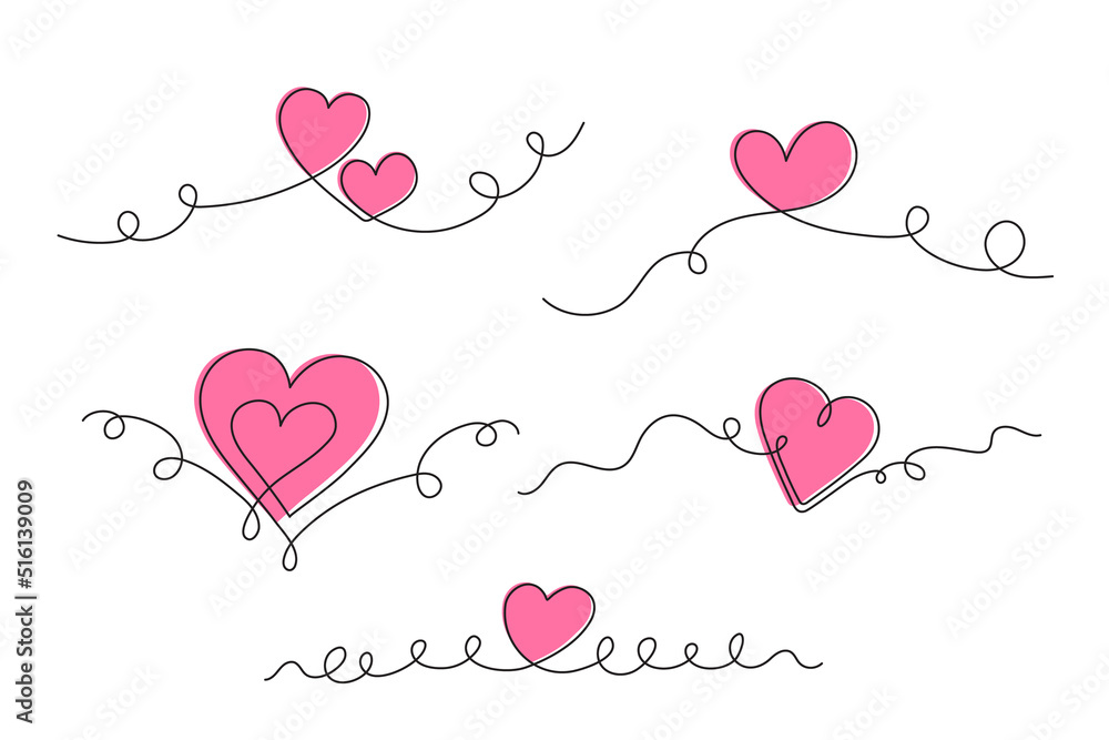 Hearts one line art, hand drawn continuous contour. Romantic symbol for February 14. Simple minimalist design. Editable stroke. Isolated. Vector illustration Hearts one line art, hand drawn continuous contour. Romantic symbol for February 14. Simple minimalist design. Editable stroke. Isolated. Vector illustration