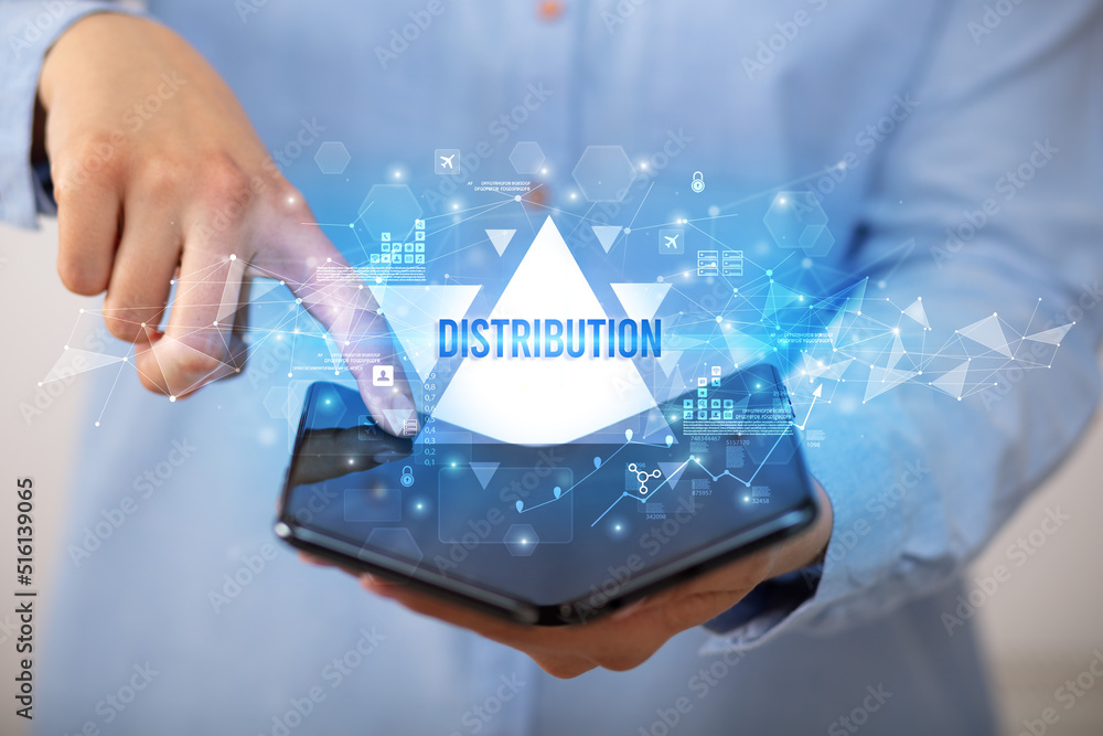 Businessman holding a foldable smartphone, business concept Businessman holding a foldable smartphone, business concept