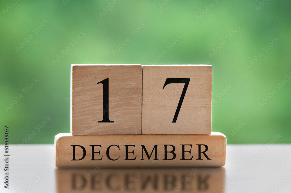 December 17 text on wooden blocks with blurred nature background. Calendar concept December 17 text on wooden blocks with blurred nature background. Calendar concept