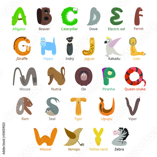Vector animal alphabet  set for kids