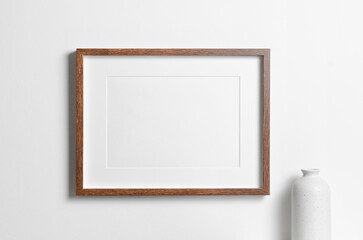Landscape wooden frame mockup with copy space for artwork, photo, painting or print presentation.