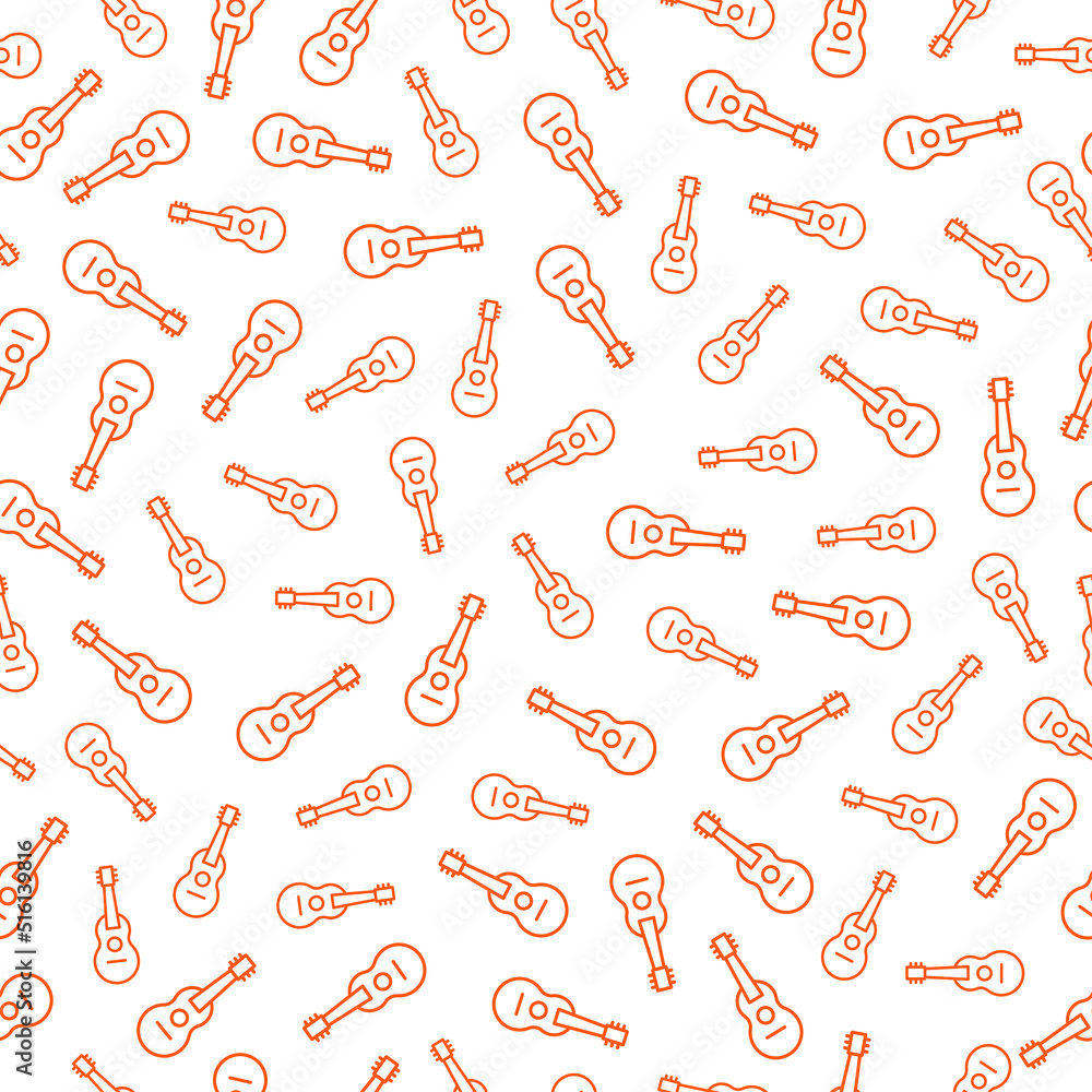 White seamless pattern with pink ukulele icons White seamless pattern with pink ukulele icons