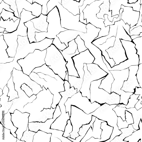 Black and white vector seamless texture of cracks or faults.Seamless pattern of broken angular black lines isolated on a white background.