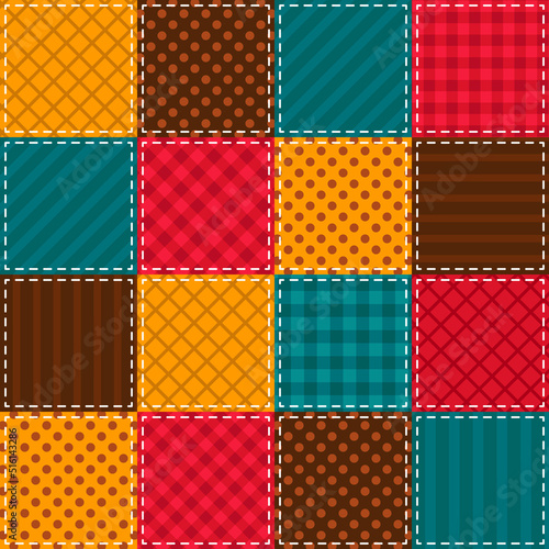 Colorful patchwork pattern in retro style for tablecloth, oilcloth or other textile design