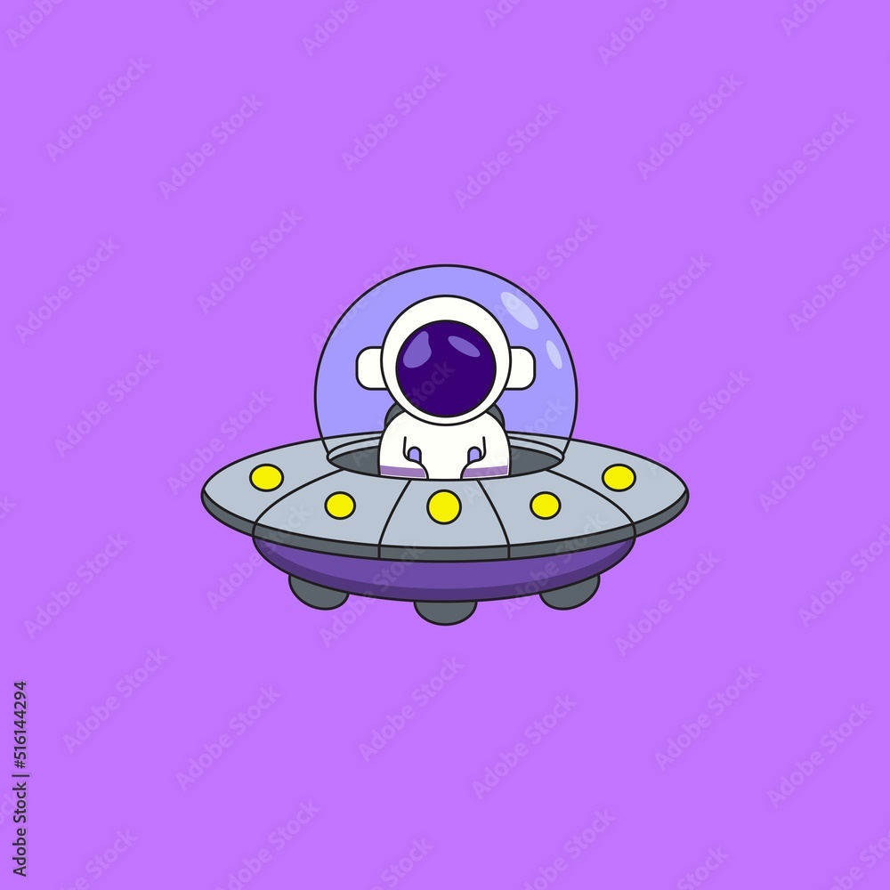 astronaut character with alien plane logo vector icon