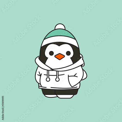 Polar penguin character with cute flat coat vector logo
