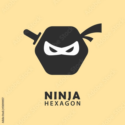 simple hexagon ninja character vector logo icon