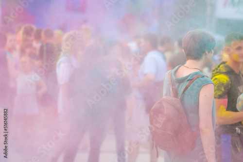 Holi festival . multicolored paints in a crowd of people