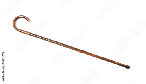 Bild auf Leinwand Elegant wooden walking cane isolated on white