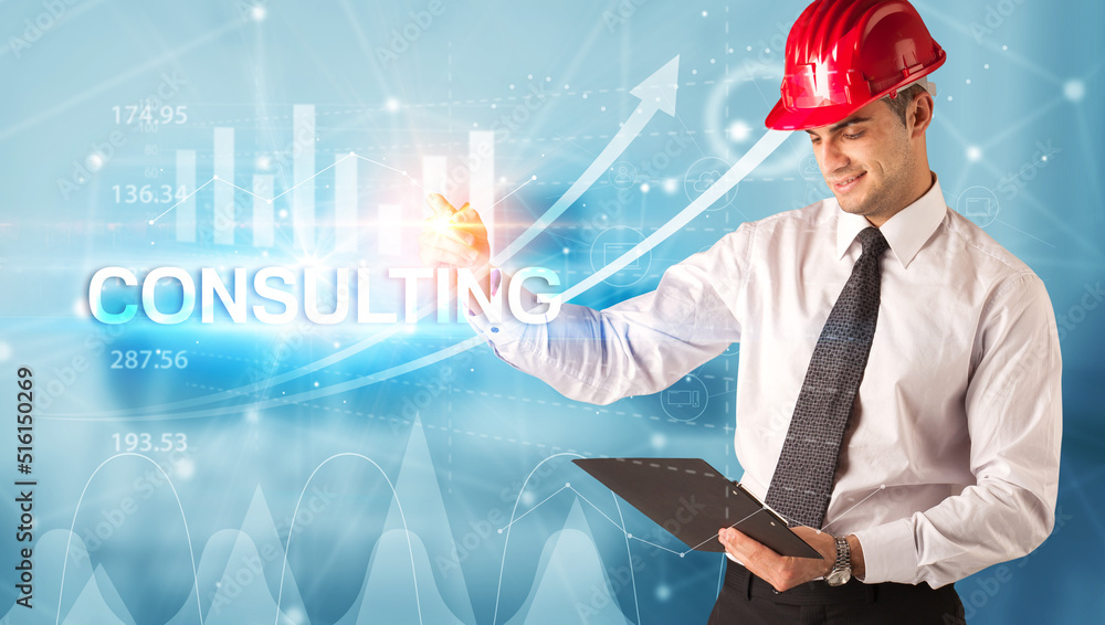Young Businessman with helmet concept Young Businessman with helmet concept