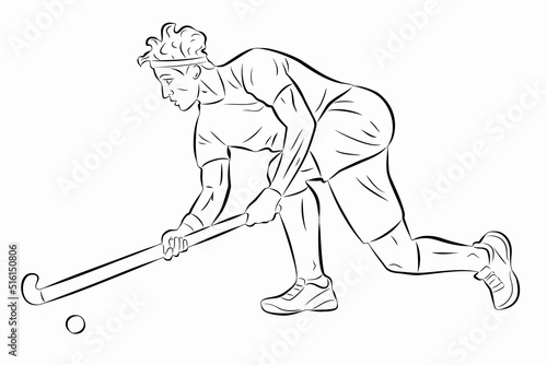 illustration of a field hockey player, vector drawing