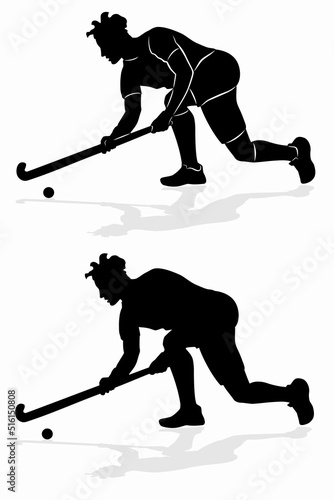 silhouette of a field hockey player, vector drawing