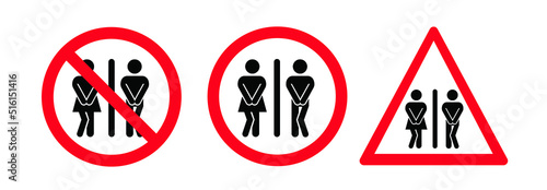 Restroom or bathroom for man and woman to peeing. Human toilets logo. Vector WC pictogram or sign. Stick figures or stickman. Signage. Urine disorder, prostate.